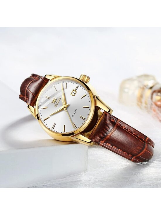 Olevs Women\'s White And Brown Leather Analog Waterproof Reloj Mujer Luxury Watch main image 6